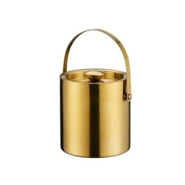 Imagem de Balde de gelo de camada dupla de aço inoxidável Party Gold com tampa para bares de coquetel, freezers e banheira de vinho (pequeno)
