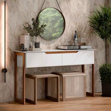 Imagem de Aparador Buffet Sala Flow Eros 2 Portas com Pés de Madeira Preto com Freijó - Rede Móveis (Branco/Freijó)