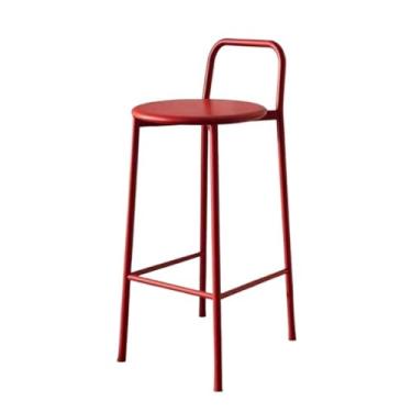 Imagem de KHUTRW3D Cadeira de bar simples para uso externo e interno, ferro com encosto, cadeira alta colorida de 45 cm (vermelho)