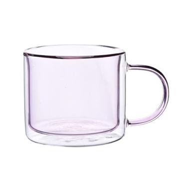 Imagem de Copos coloridos de parede dupla com alça, xícaras de chá de vidro borossilicato, canecas de café, 240 ml (rosa)