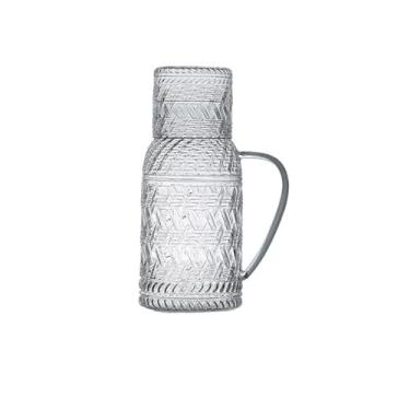 Imagem de Jarro de água de vidro de 1,1 L com tampa, jarro retrô de água fria, resistente ao uso doméstico, chaleira de chá de alta temperatura para água fria/quente, jarra de chá gelado (transparente)