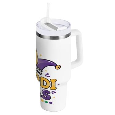 Imagem de Blueangle Copo isolado de carnaval de 850 g com alça e tampa de palha, caneca de viagem reutilizável de aço inoxidável (423)