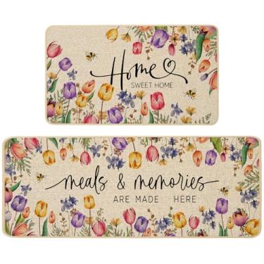 Imagem de Baccessor Conjunto de 2 tapetes de cozinha Tulip Spring, para casa, doce, lar, para chão, corredor, pia de lavanderia, antiderrapante, discreto, decoração de casa sazonal, 43 x 73 cm e 43 x 128 cm