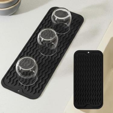 Imagem de Tapete de secagem de pratos de silicone - Tapete de mesa de café, almofada de secagem de bancada de torneira, protetor de respingos de pia para cozinha, 29 cm × 14 cm