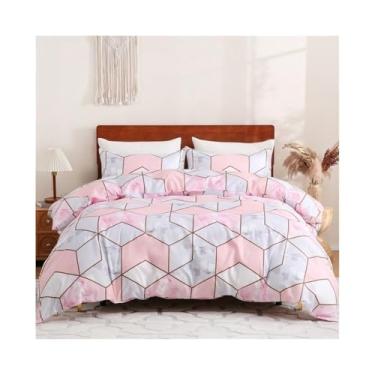 Imagem de x3anggyt5 Conjunto de cama com estampa geométrica abstrata de luxo, macio, suave para a pele, mármore rosa, conjunto de capa de edredom (EUA solteiro (173 x 229 cm))