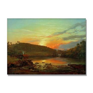 Imagem de NHLDZYH Pintura famosa de J.C. Dahl, impressão artística de romantismo norueguês, decoração de parede com tema de natureza para quarto ou escritório. (paisagem ao pôr do sol). 80 x 112 cm. Somente