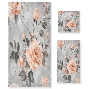 Imagem de xigua Lindo conjunto de toalhas de banheiro floral vintage absorvente macio 3 peças toalha de banho toalha de mão toalhas decorativas para banheiro, academia, hotel, praia, piscina