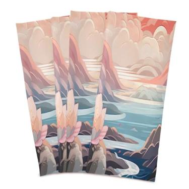 Imagem de Wassud Toalhas de cozinha rosa céu nuvens brancas panos de prato de cozinha pacote com 4 panos de prato macios com laço para pendurar toalha de mão de secagem rápida super absorvente toalhas de chá de