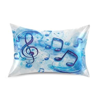 Imagem de xigua Fronha de cetim com notas musicais para cabelo e pele, lavável à máquina, antiderrapante, refrescante, almofada queen com fecho de envelope, 50,8 cm x 76,2 cm