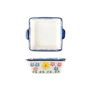 Imagem de x3anggyt5 Assadeira criativa retangular cerâmica assadeira dupla orelha queijo assado prato de arroz assado forno tigela de cozimento doméstico grande prato de sopa prato fundo caçarola para forno