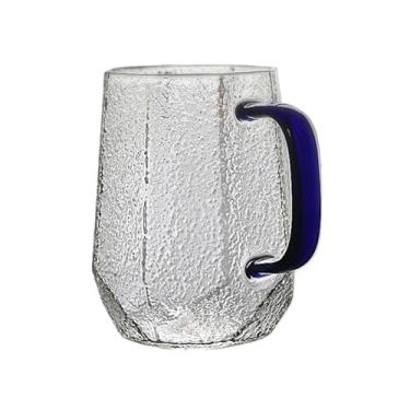 Imagem de Copos martelados, canecas de café de vidro transparente de 411 g com alças para chá, cappuccino, latte, suco e leite (azul)