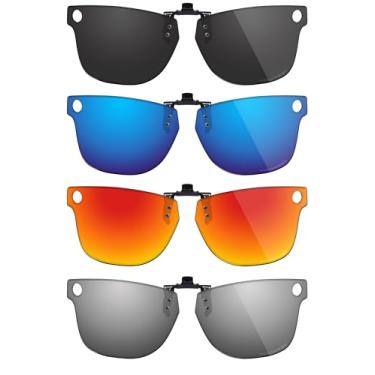 Imagem de Fiskr Óculos de sol polarizados clip-on com proteção UV antirreflexo para Ray-Ban Meta Wayfarer RW4006 e Gen 2 RW4012 (tamanho 50-22) - Preto clássico e prata metálico e azul gelo e vermelho fogo