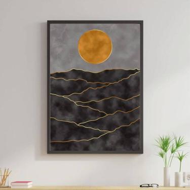 Imagem de Quadro Boho Lua Preto E Dourado 45X34Cm Moldura Preta