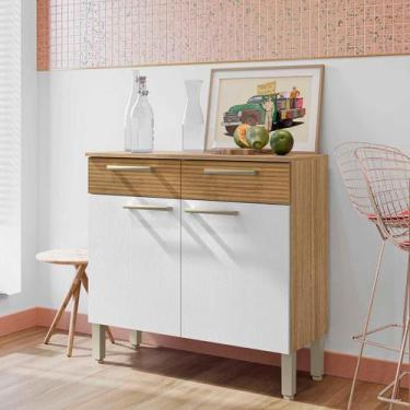 Imagem de Gabinete de Cozinha 0,90 cm 2 Portas Nala Kits Paraná, Freijo com Ripa
