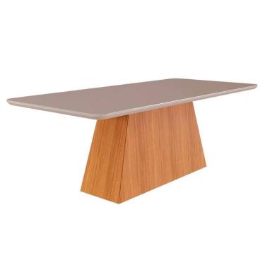 Imagem de Mesa Multiuso Cozinha Helena c/ Tampo Madeirado c/ Vidro 210cm Nature-Cinamomo/Off White - Cimol