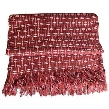 Imagem de Manta para sofá extragrande 2,40 x 1,80 metros Padrão tijolo Decorativa para quarto e sala de estar (Terracota c/Branco)