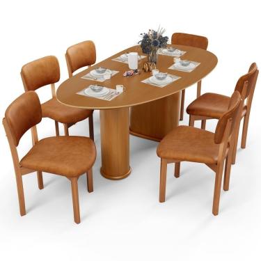 Imagem de Mesa Para Sala De Jantar Ourense Com 06 Cadeiras Sala De Jantar Dara L02 Couríssimo Canela - Lyam Decor