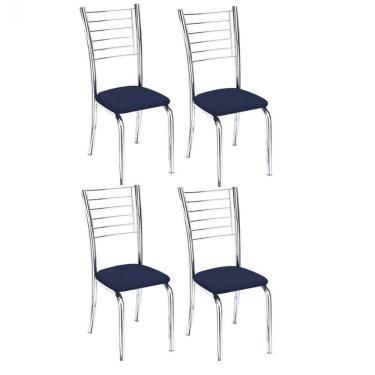 Imagem de Kit 4 Cadeiras De Jantar Lara Cromada Para Cozinha Assento Corino Azul Marinho - Aurora Line