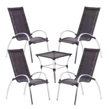 Imagem de Jogo 4 Cadeiras E Mesa Garden Alumínio Trama Preto