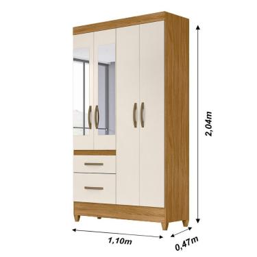 Imagem de Guarda Roupa Solteiro 4 Portas Com Espelho 2 Gavetas Madri - Freijó / Off White Freijó / Off White
