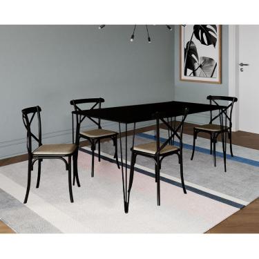 Imagem de Conjunto De Mesa Elen Retangular 150X90Cm Preto Com 4 Cadeiras Katrina Preto Assent - Preto