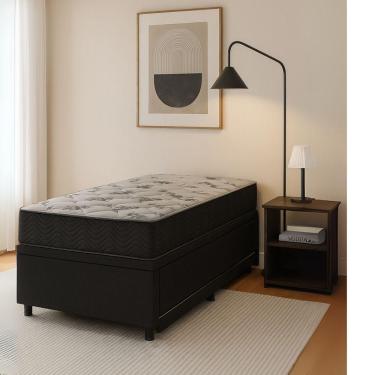 Imagem de Cama Box Solteiro Com Auxiliar 88x188 Reforçada Suede Preto