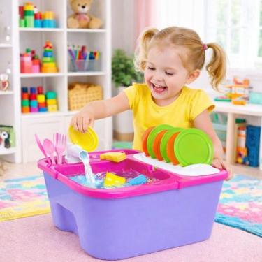 Imagem de Super Pia Brinquedo Copo Menina Louça Sai Agua Prato Rosa - Lugo Brinq