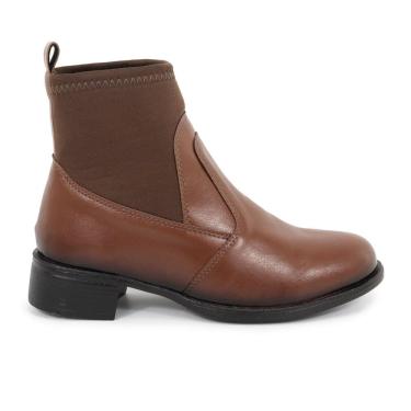 Imagem de Coturno Bota Feminino Couro Preto Neoprene Salto Confortável