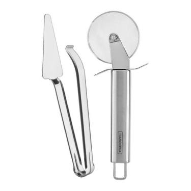 Imagem de Kit Pegador Espátula Cortador Pá Para Pizza Inox Tramontina Corta Fáci