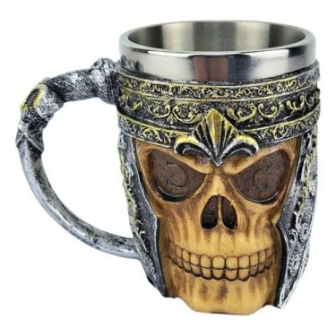 Imagem de Caneca Medieval Artesanal Caveira Elmo Geek 3D em Resina Copo em Aço I