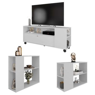 Imagem de Conjunto Kit Sala De Estar Rack Mesa Aparador Opala Branco