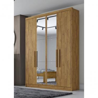 Imagem de Guarda Roupa Solteiro Com Espelho 4 Portas 3 Gavetas - Sevilha-cumaru - Móveis Novo Horizonte