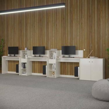 Imagem de Conjunto de Escritório Moscou 2 Livreiros 1 Armário Buffet Multiuso e 3 Mesas  Office 90cm- Vianossa