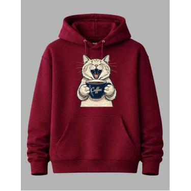 Imagem de Blusa De Frio Gato Coofe Cat Moletom Unissex Adulto - NM KIds, Bordô, 