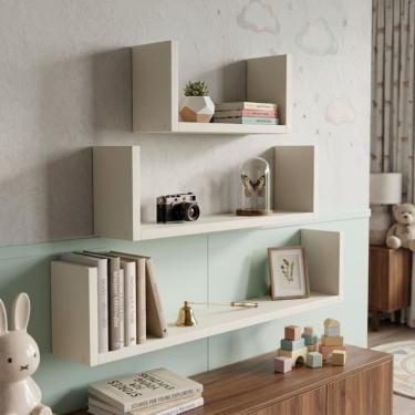 Imagem de Kit 3 Nichos Prateleira U 30/60/90cm Branco Mdf Decorativo Sala Cozinha Quarto Decoração