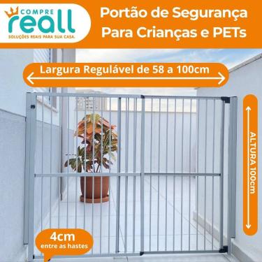 Imagem de Portão de Segurança - Alumínio - 100 cm x 058 a 100 cm - Cinza