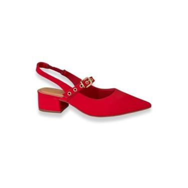 Imagem de Slingback Salto Bloco Baixo Vermelho Nobuck Bebecê, 36