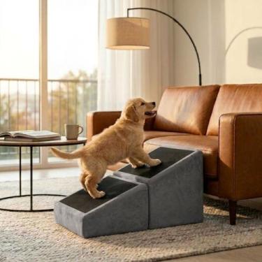 Imagem de Rampa Pet 2 em 1 Dobrável Puff Escada para Cachorro e Gato P03 Cor:Cin