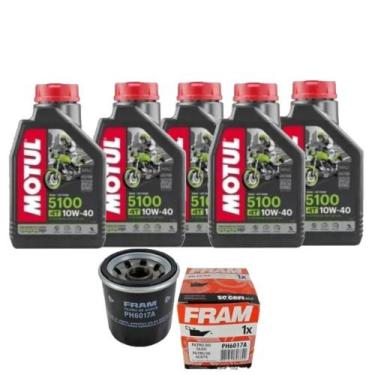 Imagem de Kit Óleo Motul 5100 4t 10w40 C/ 5 Litros + Filtro De Óleo Fram Ph6017a