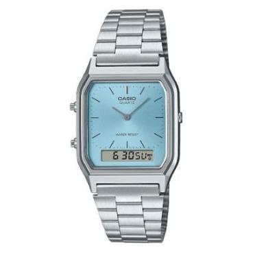 Imagem de Relógio Casio Vintage AQ-230A-2A1MQYDF Prata e Azul-Unissex