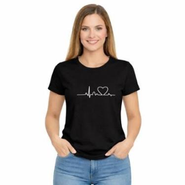 Imagem de Camiseta Feminina Amor Batimento Cardíaco Coração Minimalista-Feminino