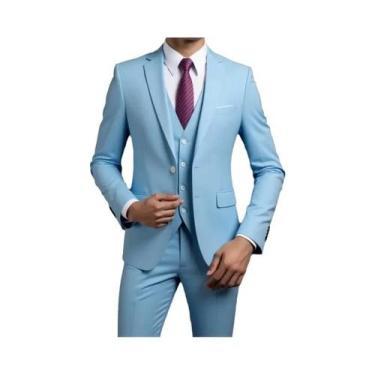 Imagem de Terno Masculino Estilo Britânico Em Cor Sólida, Blazer, Colete E Calça