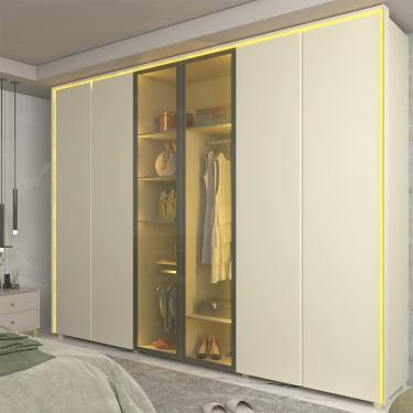 Imagem de Guarda Roupa 6 Portas 2 Portas Reflecta LED 100% MDF Off White Bronze - Gelius