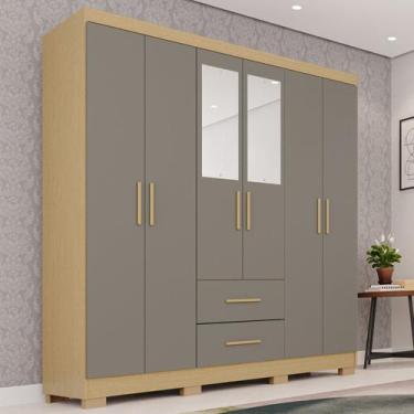 Imagem de Guarda-roupa Casal com Pés e Espelho 6 Portas 2 Gavetas Estrela Premiu