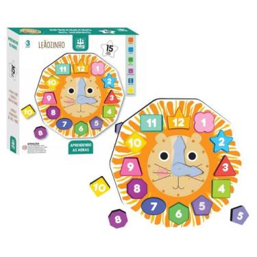 Imagem de Aprendendo as Horas Brinquedo Educativo Infantil Relógio Leãozinho Fei