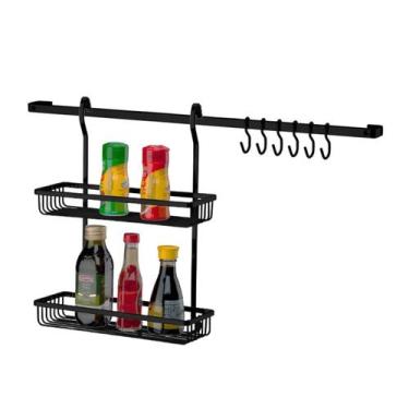 Imagem de Kit Cozinha 2 Peças Barra De Parede 45cm Suporte Duplo Porta Temperos 