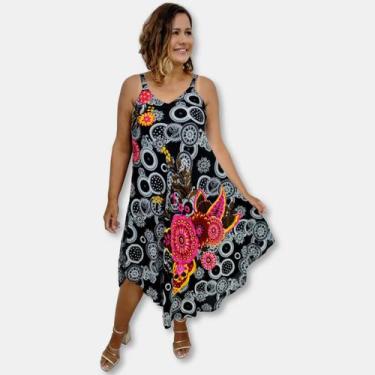 Imagem de Vestido Alça Trapézio Indiano Estampa Mandala e Flores 8646 - Sarat Mo