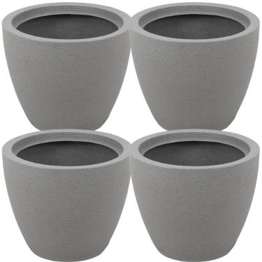 Imagem de Kit 4 Vasos para Plantas Tramontina Asteca Plástico Granito Cinza Folhagens Flores Jardim Casa