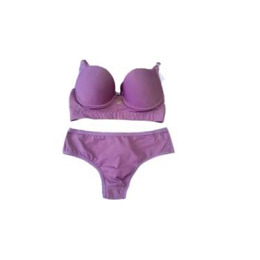 Imagem de Kit Calcinha E Sutiã Com Bojo Liso Luxo Conjunto Lindo - DY GIRL, Roxo