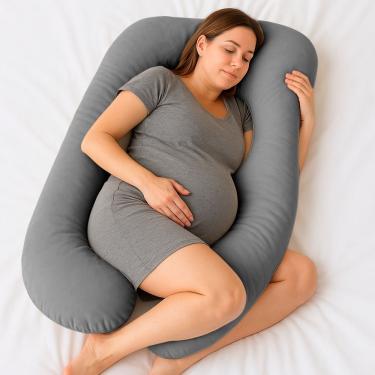 Imagem de Almofada de Corpo Gestante Isa Formato em U para Apoio do Corpo Veludo Macio Cinza Abmaza